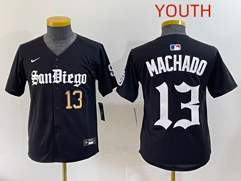 Youth 2025 San Diego Padres #13 Machado Black Five generations Joint Name Nike MLB Jersey style 9->youth mlb jersey->Youth Jersey